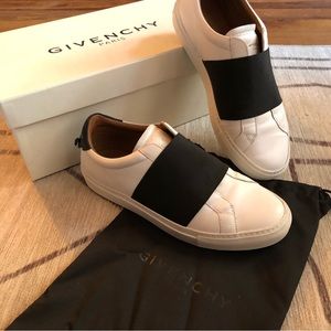 Givenchy Urban Street Logo Sneakers (White Leather, Black Elastic)
